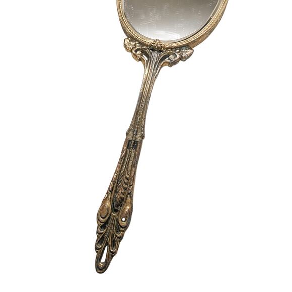 Vintage Gold Tone Ornate Vanity Hand Held Mirror - Picture 4 of 8
